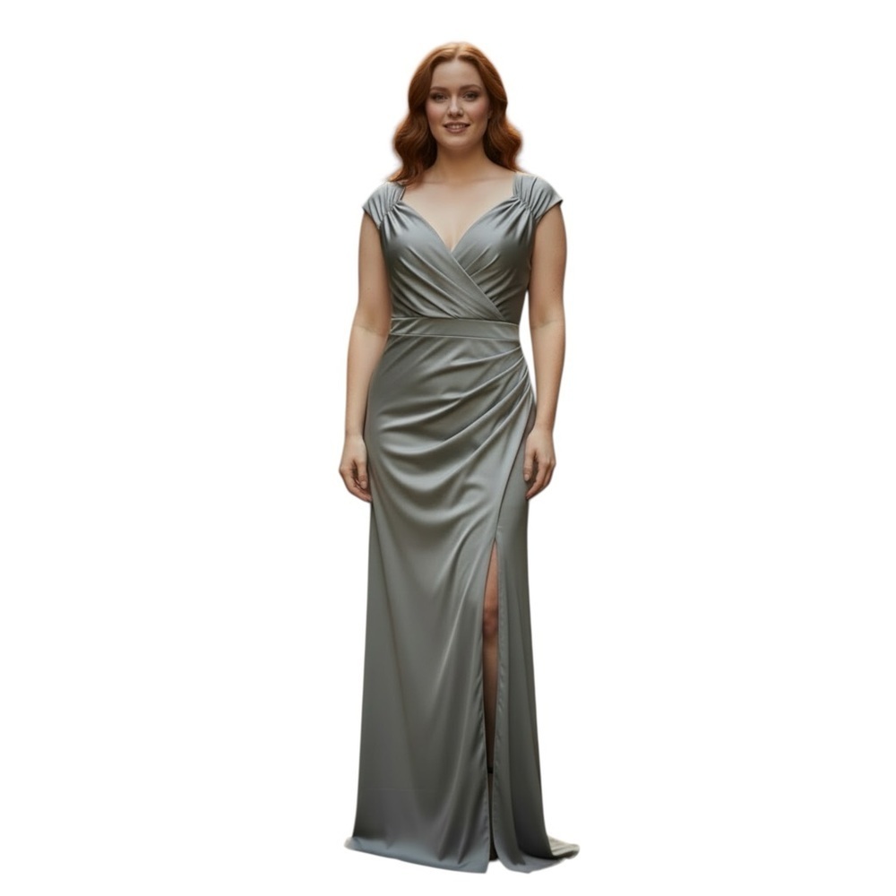 Sophisticated Silver Maxi Dress Plus Size Prom Dress 2X